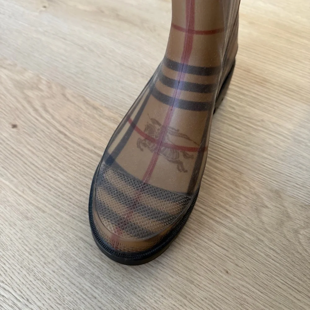 Burberry Tan Plaid Knee-High Rain Boots - Picture 3 of 5